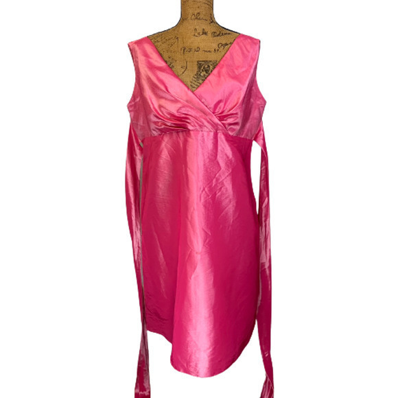DESSY COLLECTION Hot Pink Ruched‎ Satin Midi Dress - Picture 2 of 13